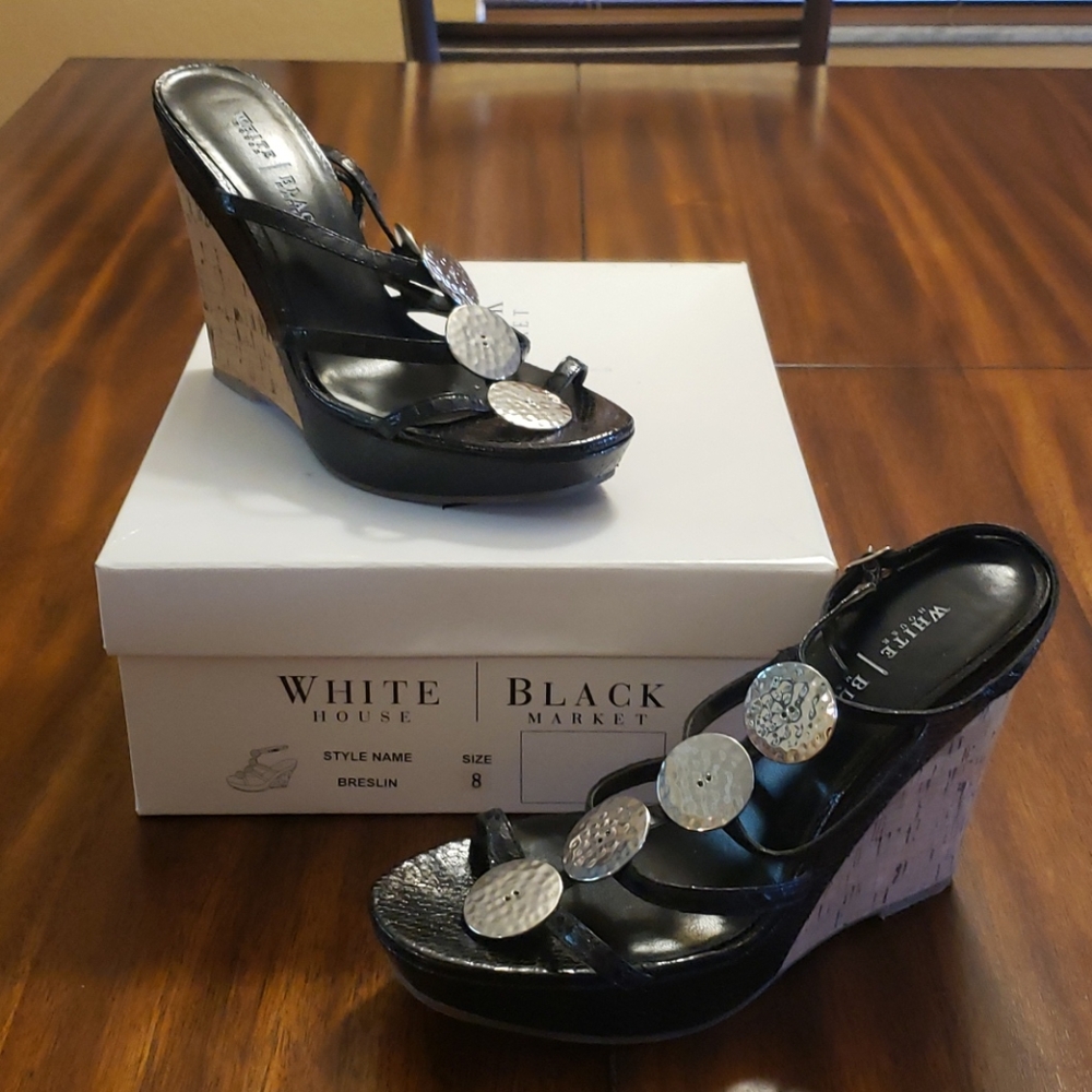 WHBM 5" Snakeskin Sandals w/ Cork Heels Size 8